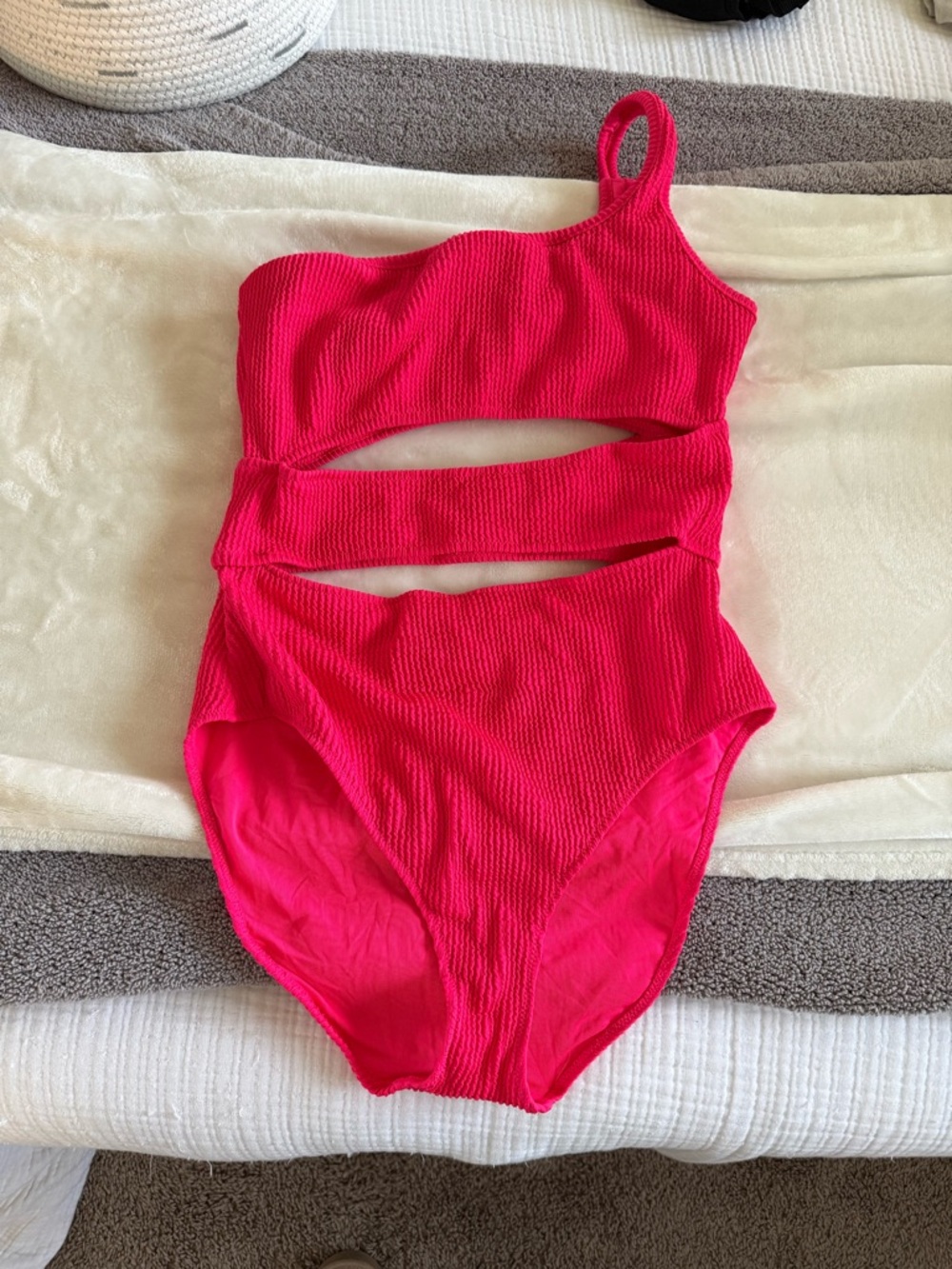 aerie Hot Pink One-Shoulder Cutout One-Piece Swimsuit